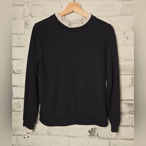 Suzy Shier Lace Trim Black Long Sleeve Top | Feminine Chic | Size S